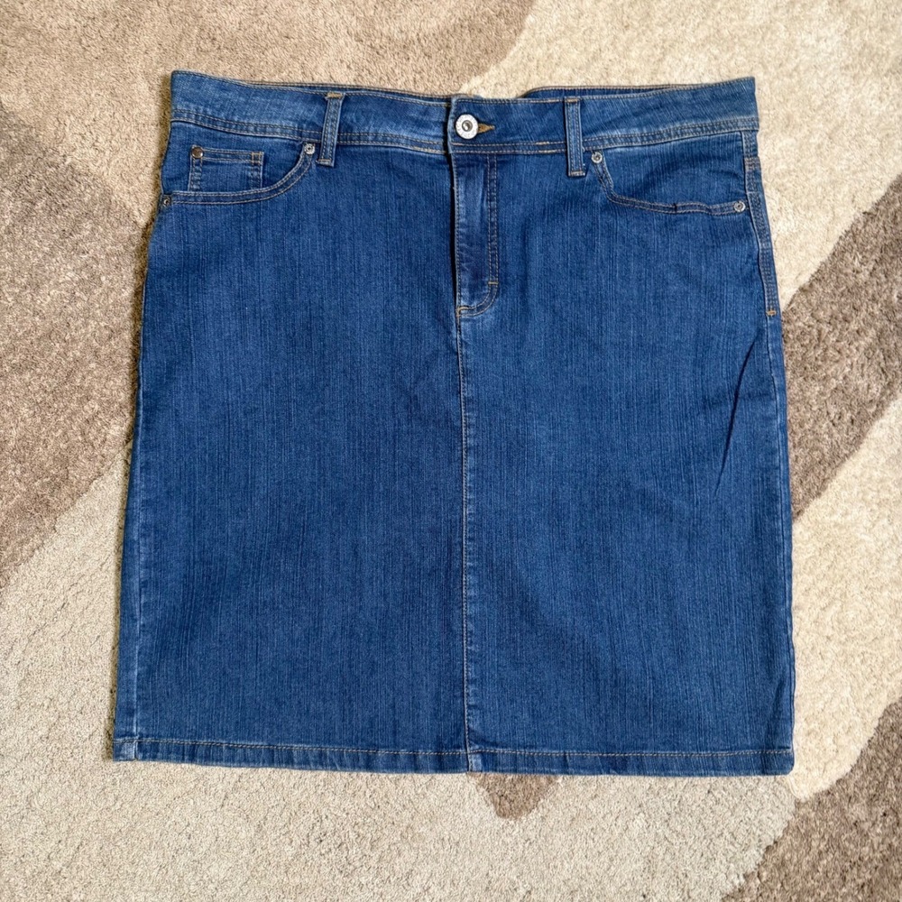 Wrangler Womens Denim Skirt Medium Wash Stretch Knee Length Blue